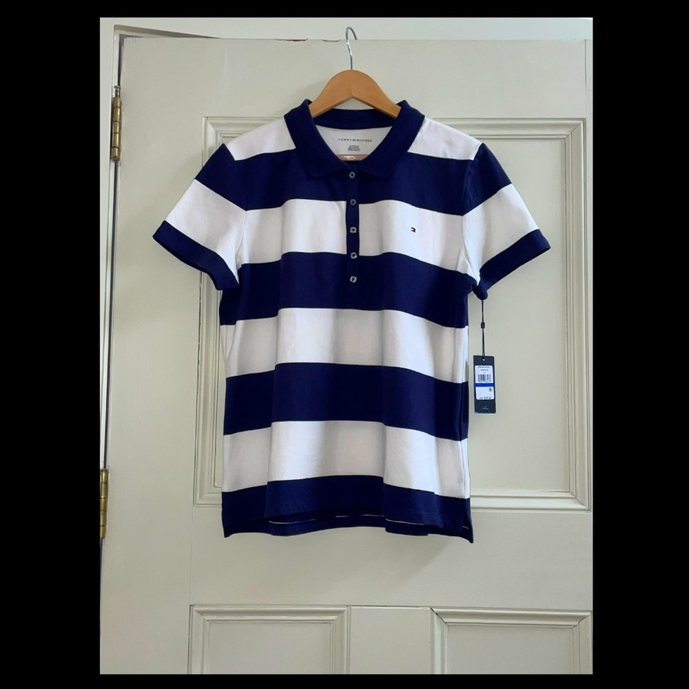 Blue and White Striped Polo